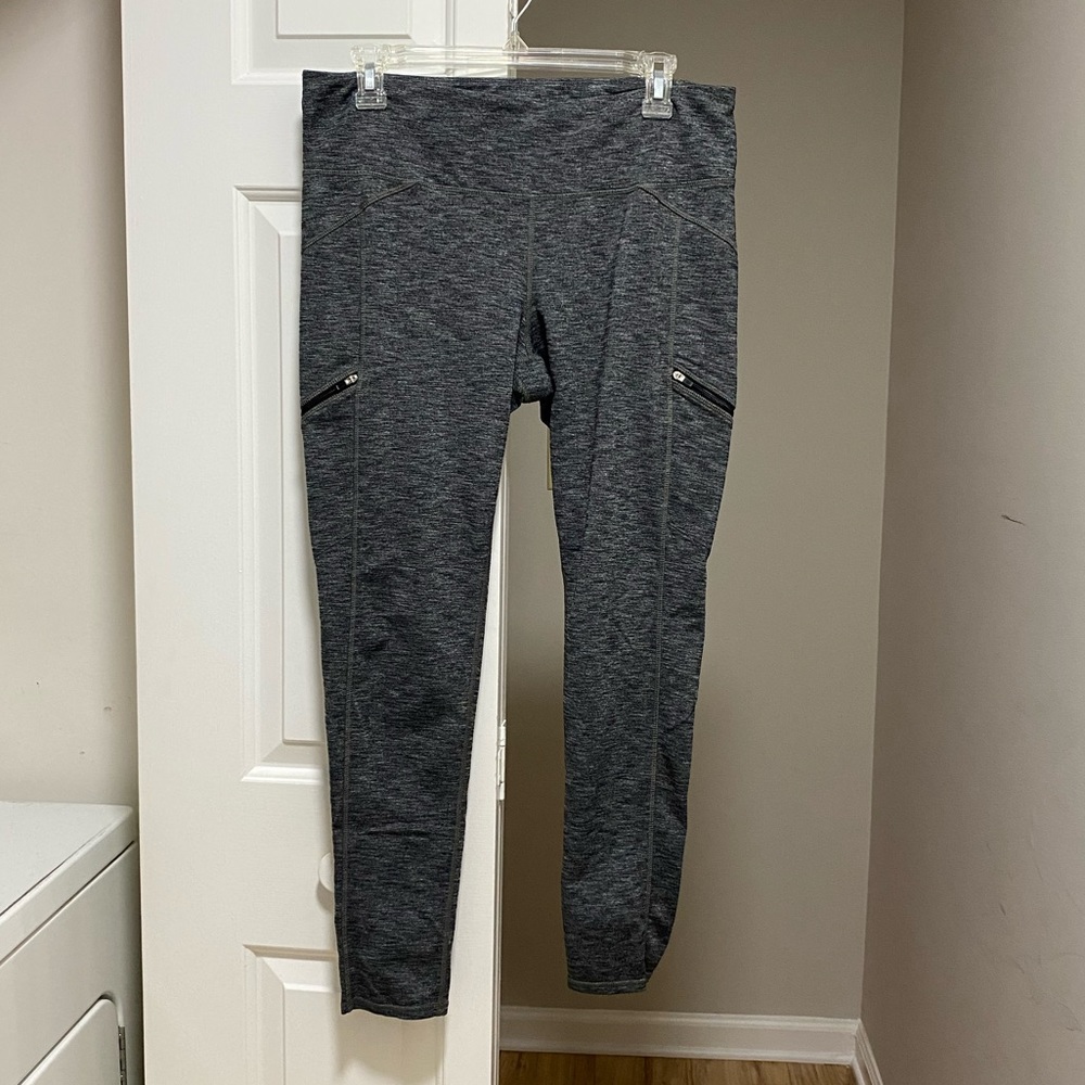 Athleta Gray Patterned Leggings With Zip Pockets - image 1